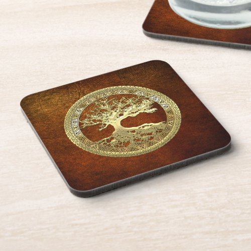 25 Golden Celtic Tree of Life Beverage Coaster