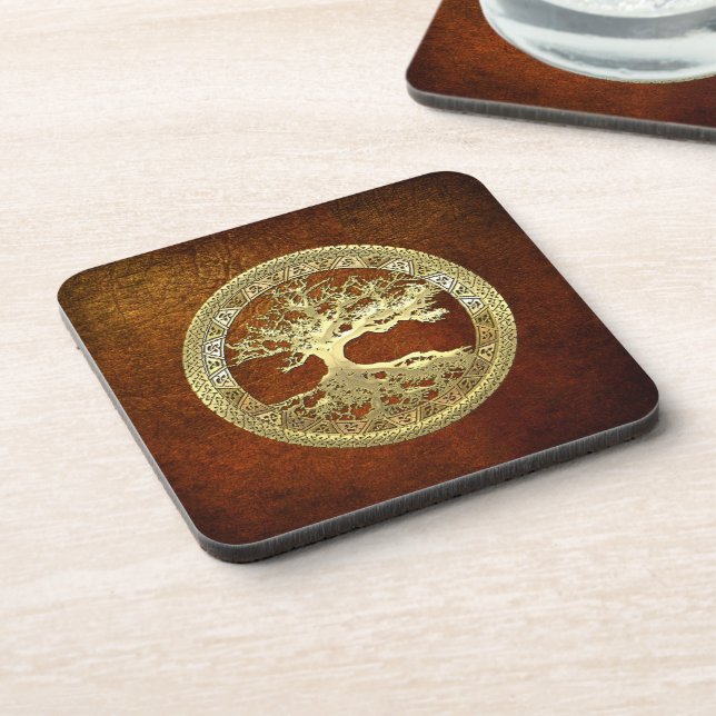 [25] Golden Celtic Tree of Life Beverage Coaster (Left Side)