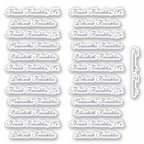 25 Guest Names Elegant Navy English P Calligraphy Sticker