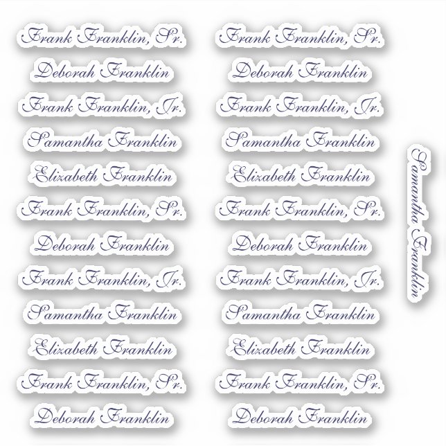 25 Guest Names Elegant Navy English P Calligraphy Sticker (Front)