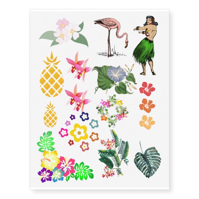 25 Hawaiian Luau Tropical Beach Party TEMP Tattoos (Front)