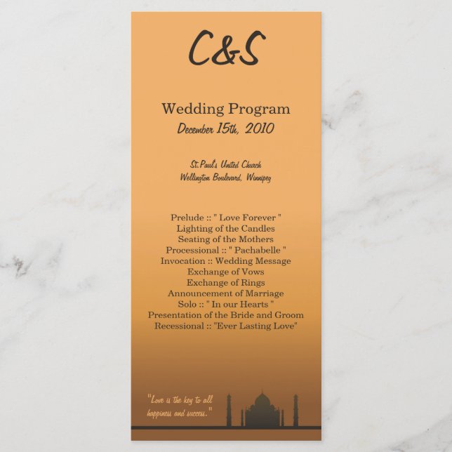 25 Indian Dream Wedding Programs (Front)