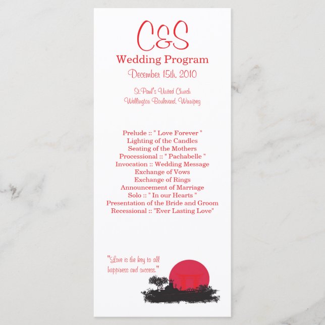 25 Japanese Rising Sun Wedding Programs (Front)