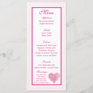 25 Light Pink Heart Wedding Menu Tags