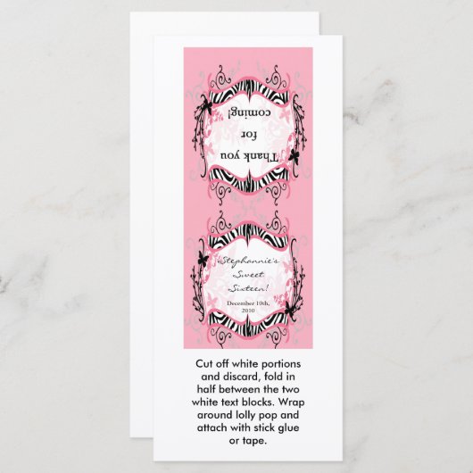 25 Lollipop Topper Girly Butterfly Zebra Print (Front/Back)