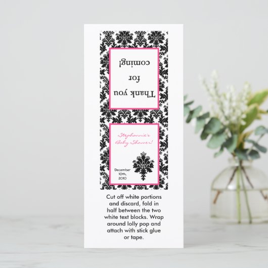 25 Lollipop Topper Hot Pink Black Damask (Standing Front)