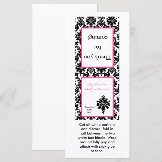 25 Lollipop Topper Hot Pink Black Damask (Front/Back)