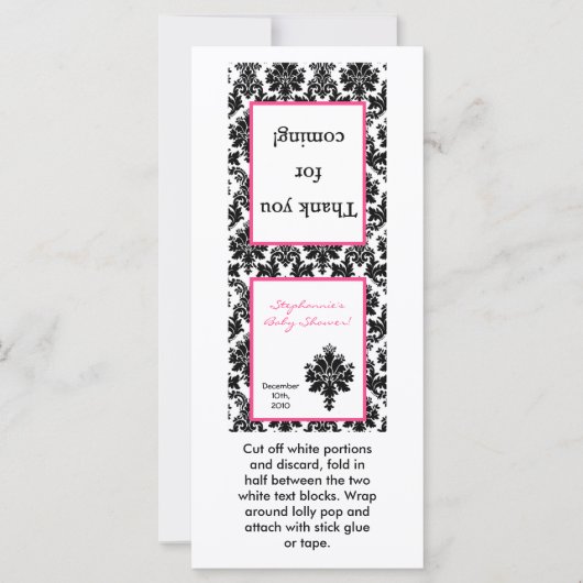 25 Lollipop Topper Hot Pink Black Damask (Front)