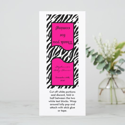 25 Lollipop Topper Hot Pink Zebra Print (Standing Front)