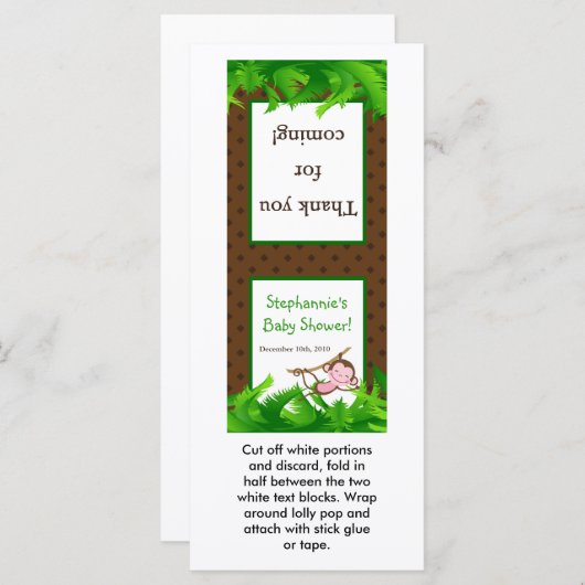 25 Lollipop Topper Monkey Swing Jungle Safari Zoo (Front/Back)