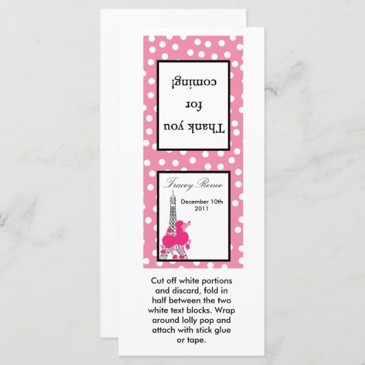 25 Lollipop Topper Pink Poodle in Paris Eiffel (Front/Back)