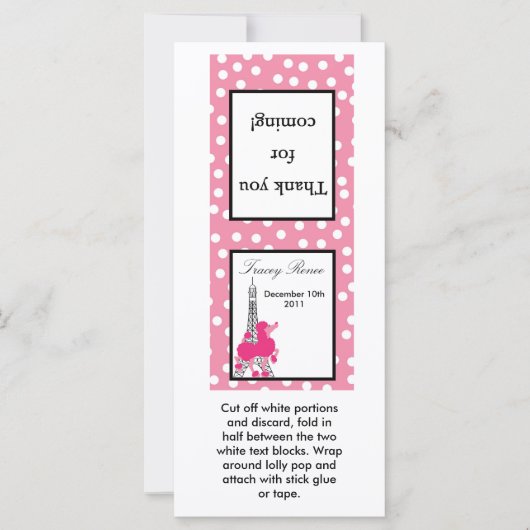 25 Lollipop Topper Pink Poodle in Paris Eiffel (Front)