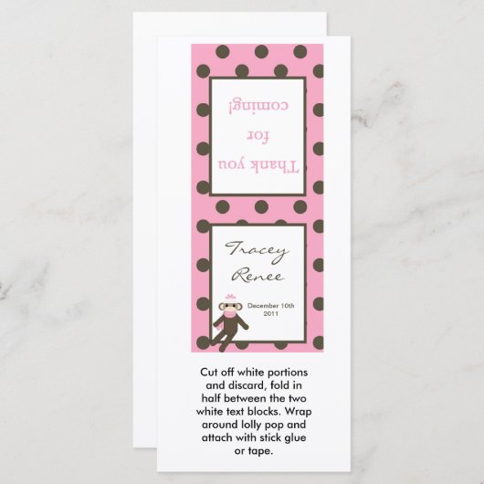 25 Lollipop Topper Pink Sock Monkey (Front/Back)