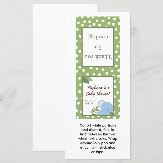 25 Lollipop Topper Safari Jungle Elephant Green (Front/Back)