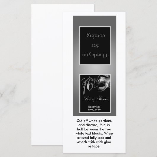 25 Lollipop Topper Sweet 16 Silver Black (Front/Back)