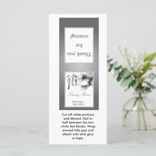 25 Lollipop Topper Sweet 16 Silver White Party (Standing Front)