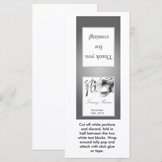 25 Lollipop Topper Sweet 16 Silver White Party (Front/Back)