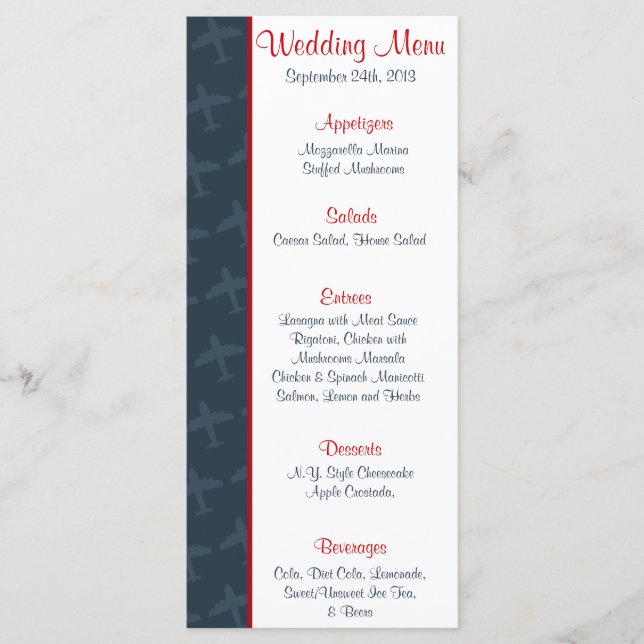 25 Menu Cards Airplane Flight  Blue/Red Flying Boa (Front)