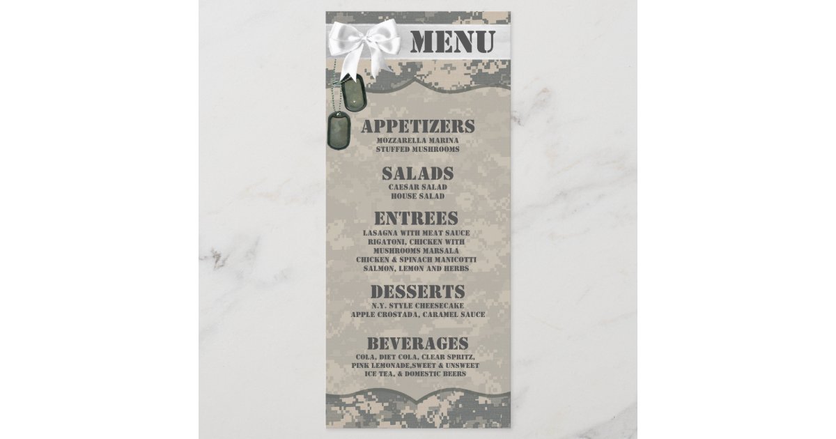 25 Menu Cards ARMY ACU Uniform Camo Camouflage Dig Zazzle