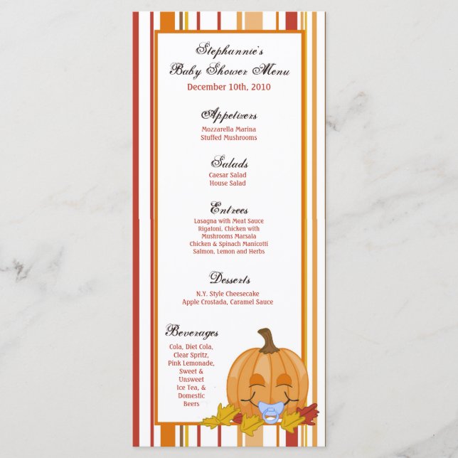 25 Menu Cards Autumn Fall Pumpkin Baby (Front)