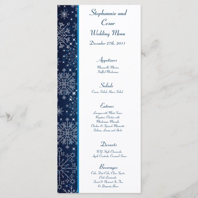 25 Menu Cards Blue Stars and Snowflakes (Front)