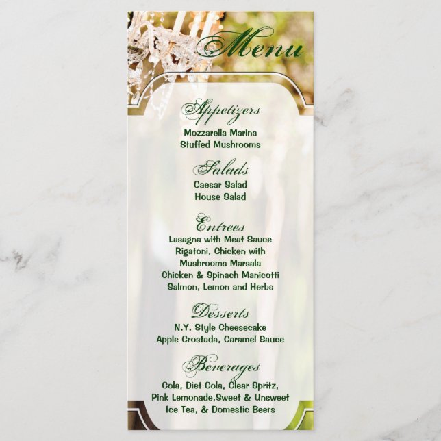 25 Menu Cards Chandelier in Oak Tree Crystal Yard (Front)