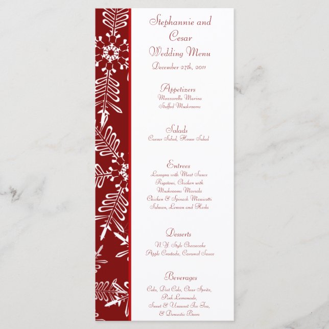 25 Menu Cards Christmas Red Snowflakes (Front)