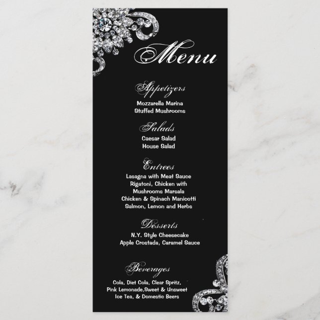 25 Menu Cards Diamond Necklace Jewlery Bling (Front)