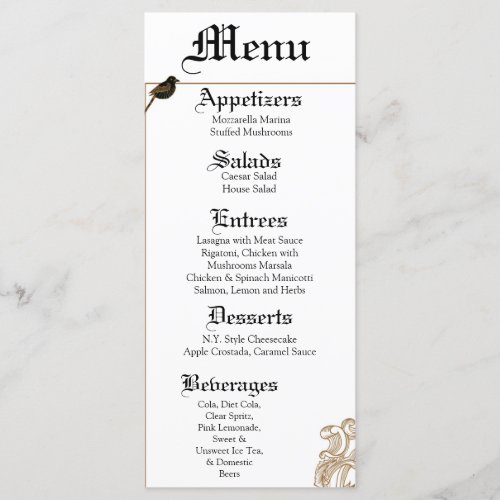 25 Menu Cards Formal Love Birds Pigeon Due