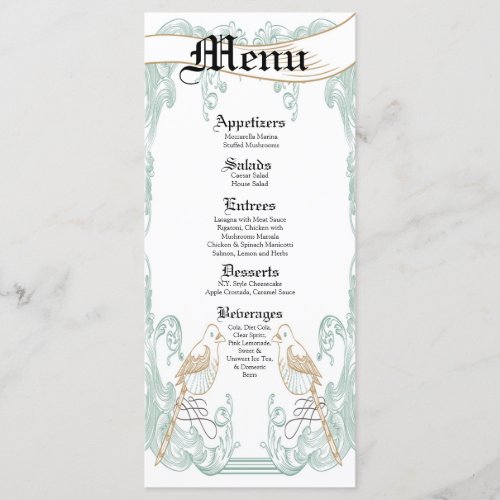 25 Menu Cards Formal Vintage Bird Couple Victorian