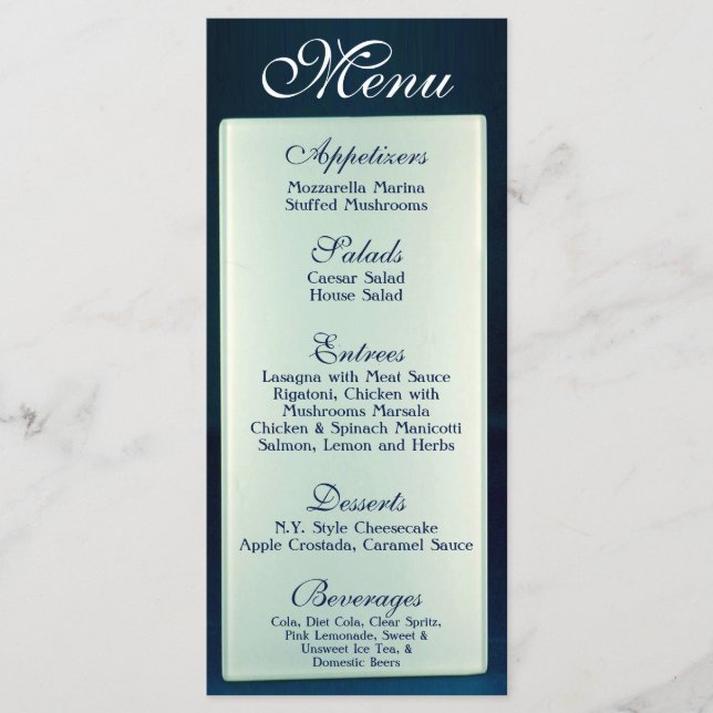 25 Menu Cards Frosted Glass Mirror Modern Chic (Front)