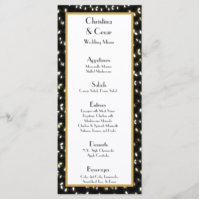 25 Menu Cards Glowing Summer Lights on Black BG Ch (Front)