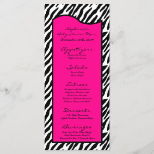 25 Menu Cards Hot Pink Zebra Print