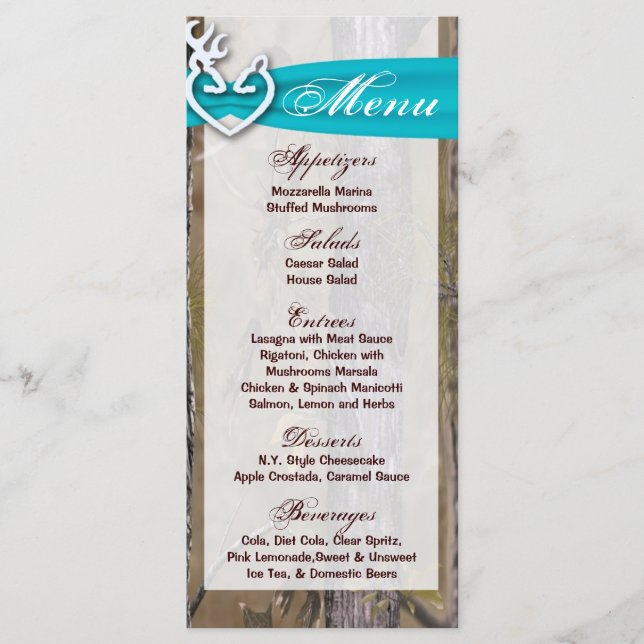 25 Menu Cards Hunting Deer Doe Buck Camo (Front)