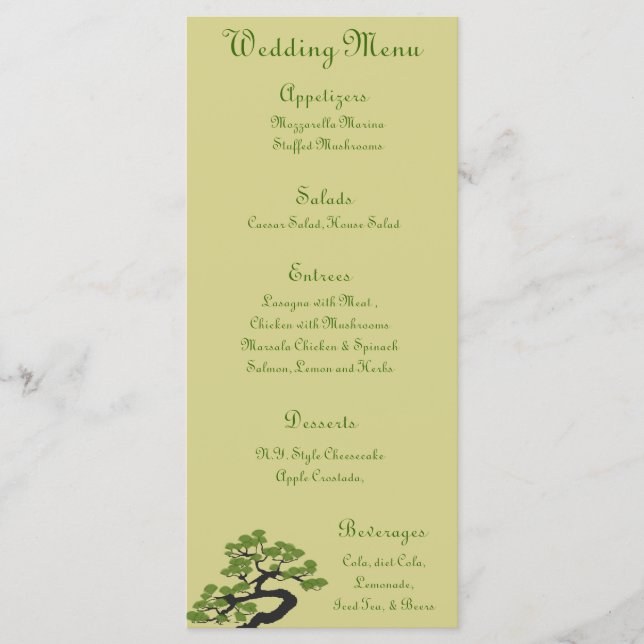 25 Menu Cards Japanese Green Bonsai Tree Olive Chi (Front)