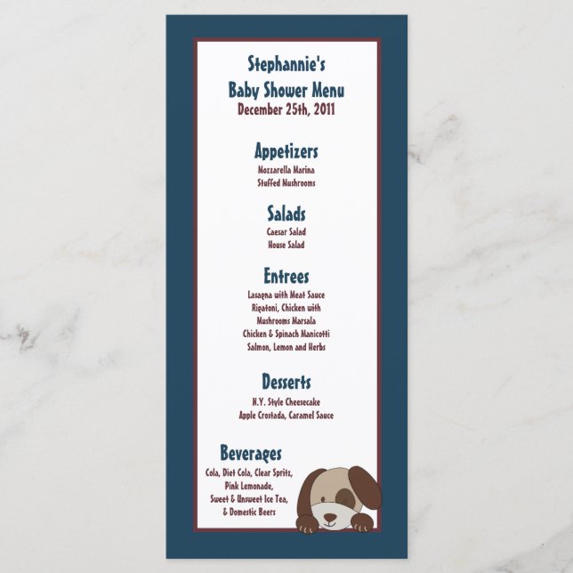 25 Menu Cards Lil League Puppy Dog Sports (Front)