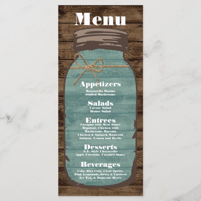 25 Menu Cards Mason Jar Barn Wood Country Rustic (Front)