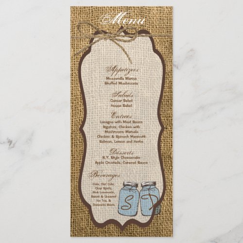 25 Menu Cards Mason Jar Burlap Country Rustic Pot