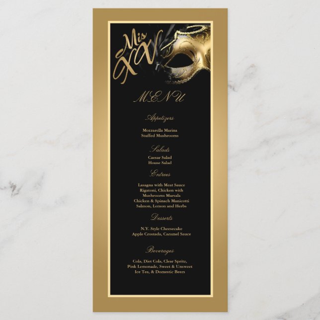 25 Menu Cards Mis XV Purple Gold Party (Front)