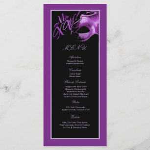 25 Menu Cards Mis XV Purple Lilac Black Party