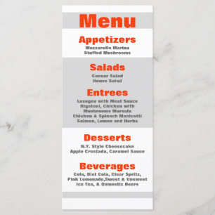25 Menu Cards Modern Neon Stripe Orange 80s Retro