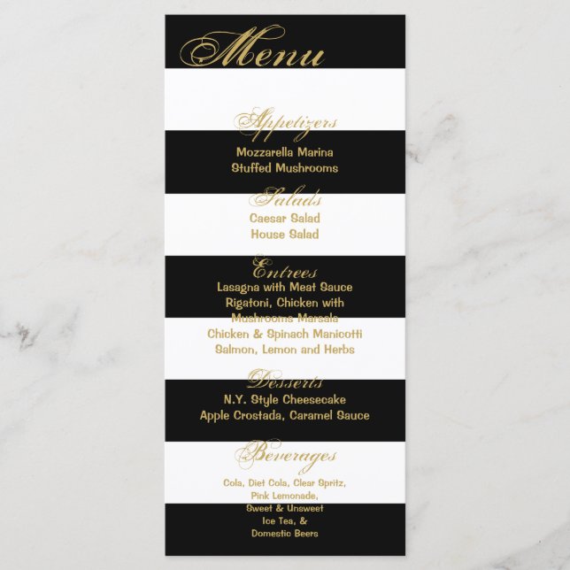 25 Menu Cards Modern Stripe Black White Contempora (Front)