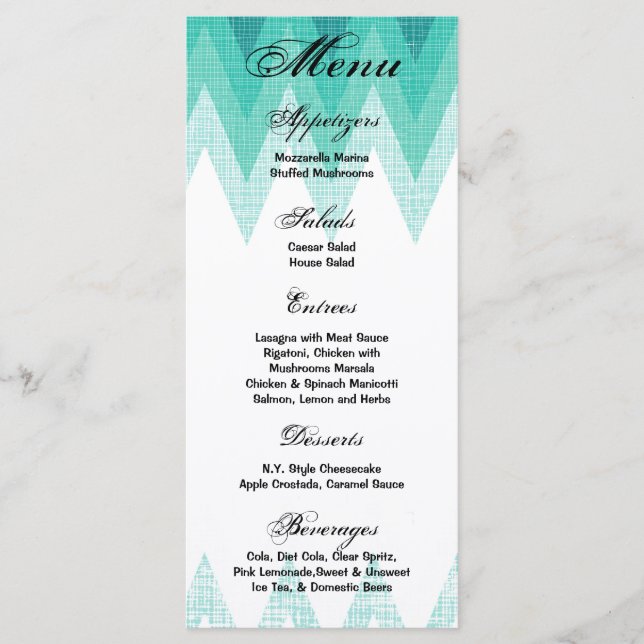 25 Menu Cards Ombre Teal Chevron (Front)