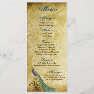 25 Menu Cards Peacock Vintage Feathers Bird