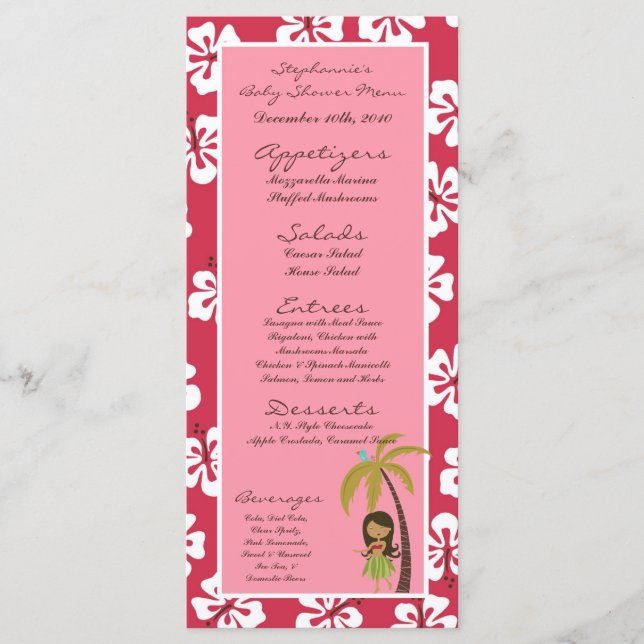 25 Menu Cards Pink Hawaiian Luau Tropical (Front)