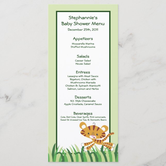 25 Menu Cards Rain-forest Jungle Animal (Front)