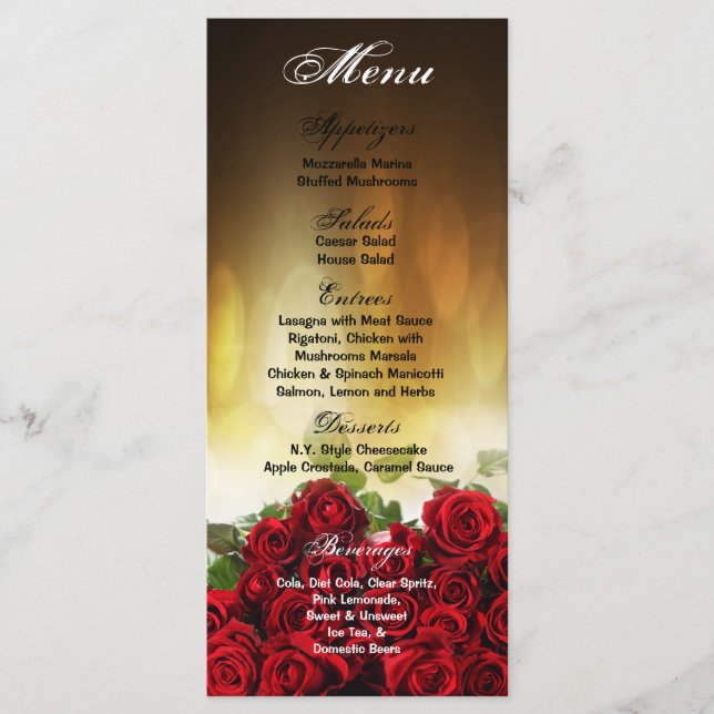 25 Menu Cards Red Rose Bouquet Bridal Flower Flora (Front)