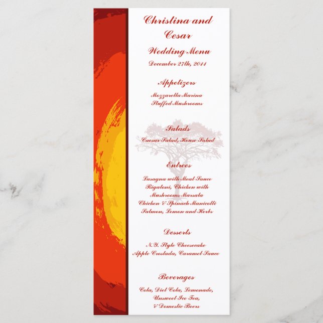 25 Menu Cards Red Sunset in Africa (Front)