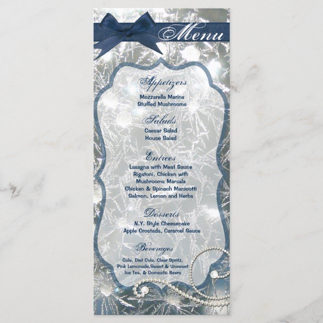 25 Menu Cards Shattered Ice Broken Winter Glass (Front)