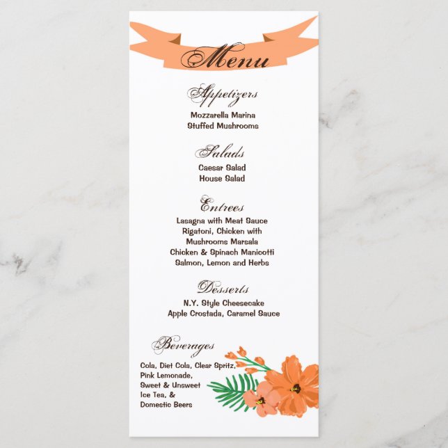 25 Menu Cards Spring Hibiscus Flower Hawaiian Flow (Front)